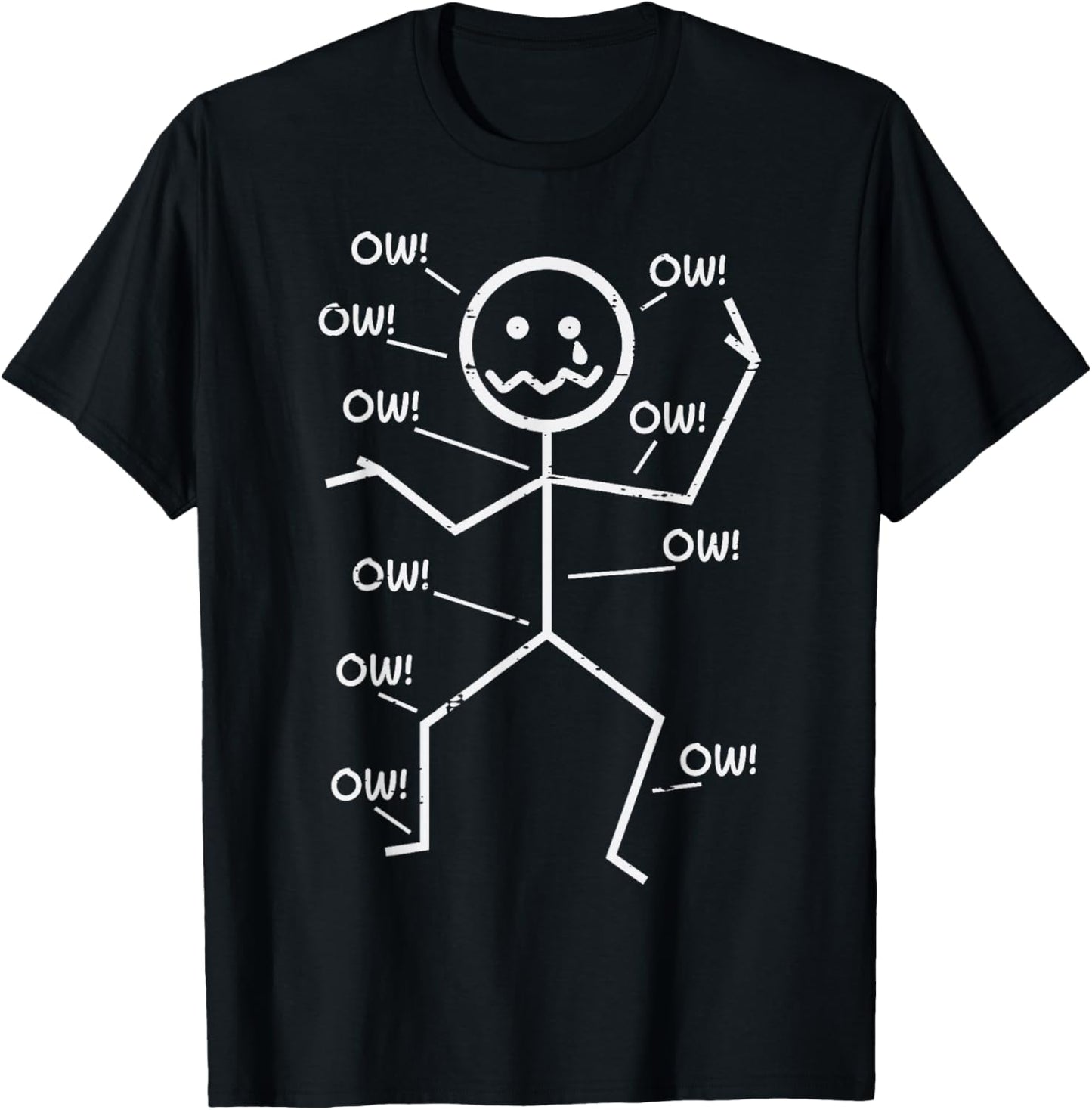 Crying Stickman Ow Ow Funny Pain Meme Humor Men Women Kids T-Shirt - T-Shirt | Black