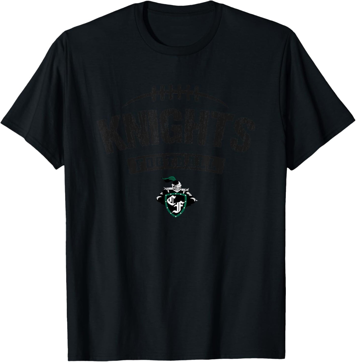 Clear Falls Knights Logo Football Distressed HS T-Shirt - T-Shirt | Black