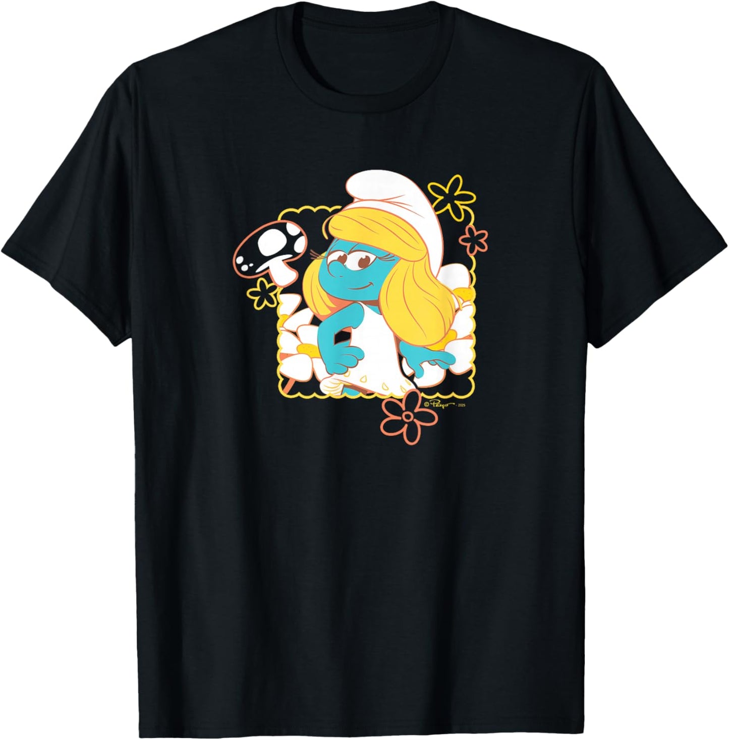 The Smurfs Movie Smurfette Poses with Flowers T-Shirt - T-Shirt | Black