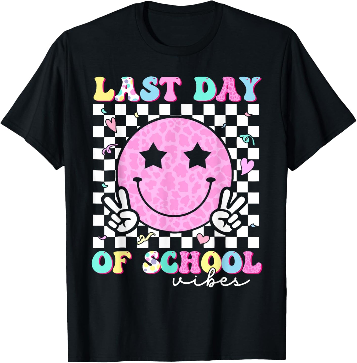 Last Day of School Vibes Teacher Student Groovy Graduation T-Shirt - T-Shirt | Black