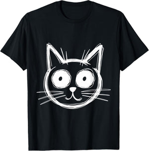 Funny Sketchy Cat Pet Energy Minimal Line Art Drawing Style T-Shirt - T-Shirt | Black