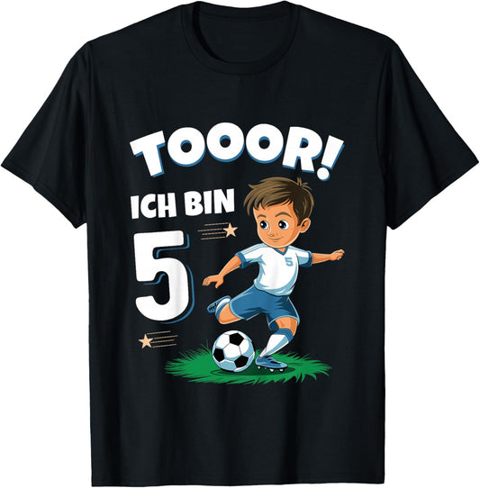 Children's 5th Birthday Boy Girl Football Gifts Football , black T-Shirt - T-Shirt | Black