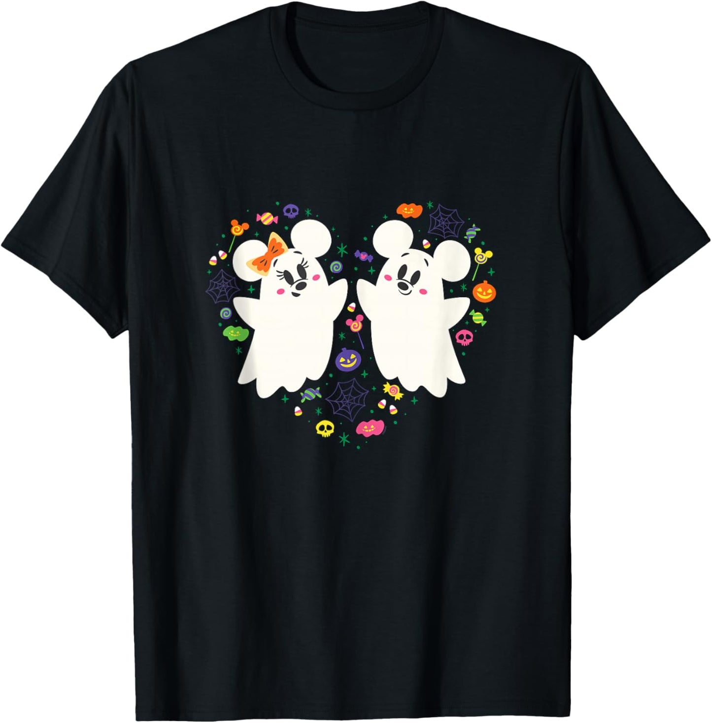 Disney Mickey and Minnie Cute Little Ghosts Halloween Heart T-Shirt - T-Shirt | Black