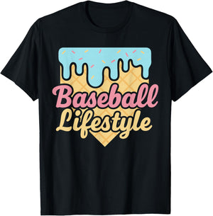 Baseball Lifestyle Shirt, Ice Cream Drip Baseball for Boys T-Shirt - T-Shirt | Black