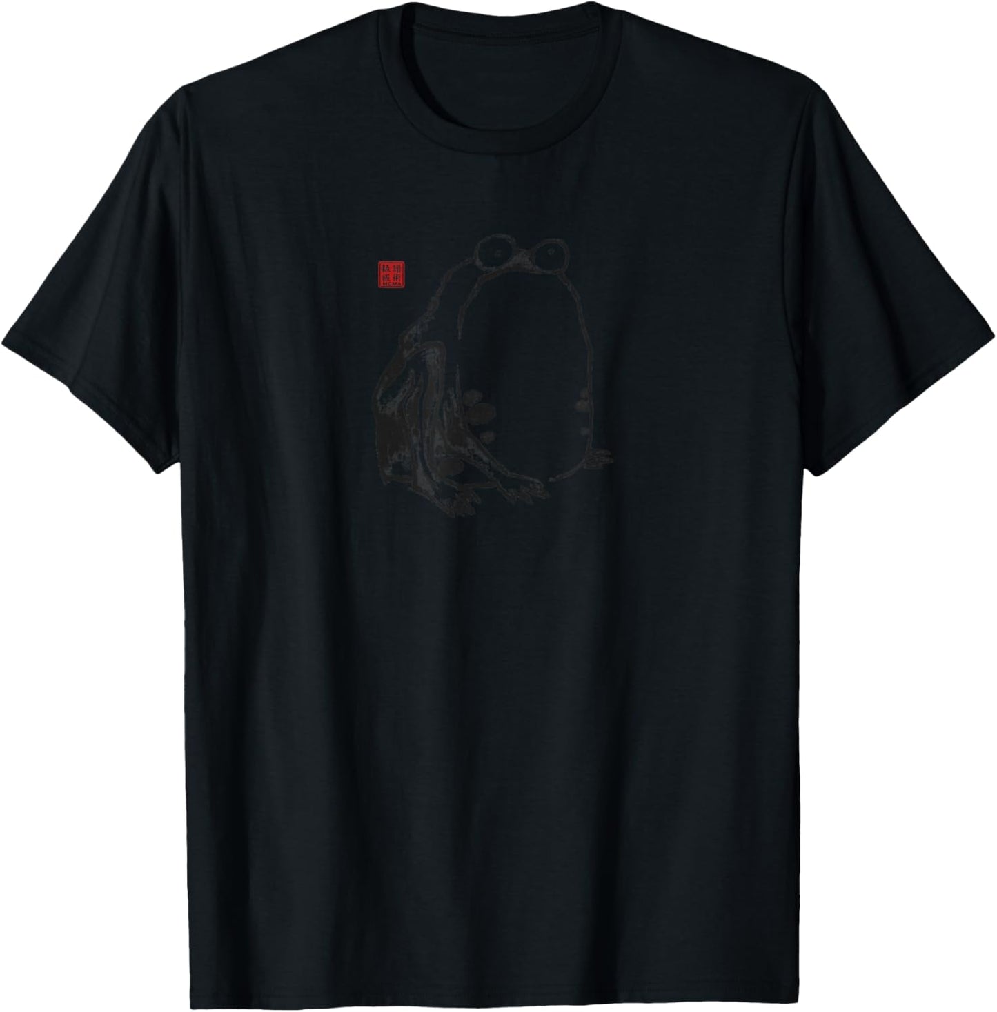 Funny Grumpy Frog Meme Japanese Sumi-e Vintage Art T-Shirt - T-Shirt | Black