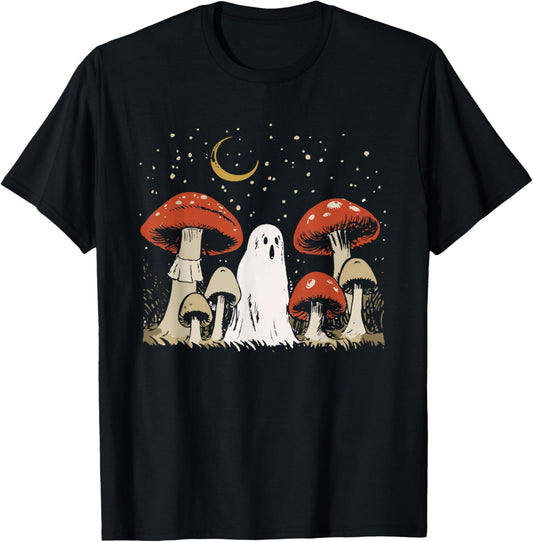 Halloween Mushroom Ghost Vintage Grunge 90 Aesthetic Graphic T-Shirt - T-Shirt | Black