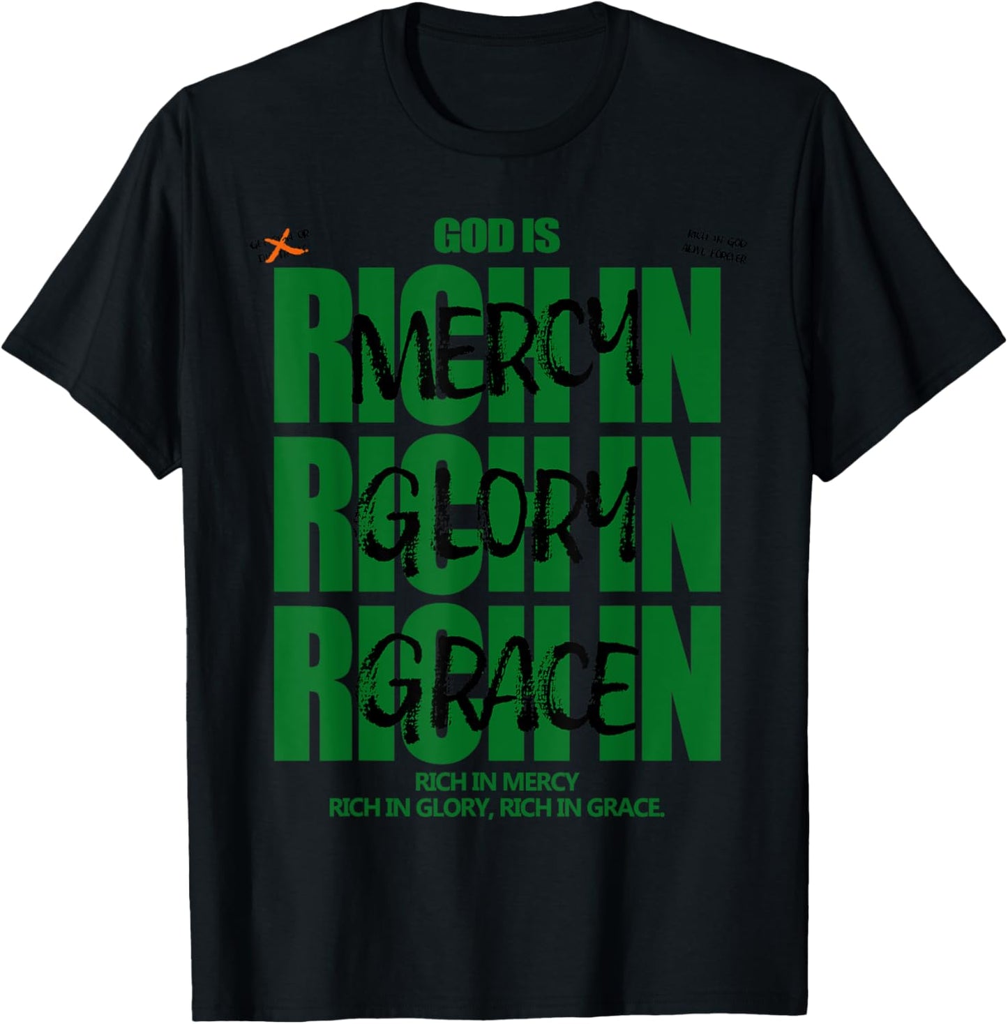 God Is Rich In Mercy Glory Grace Christian Modern Graphic T-Shirt - T-Shirt | Black