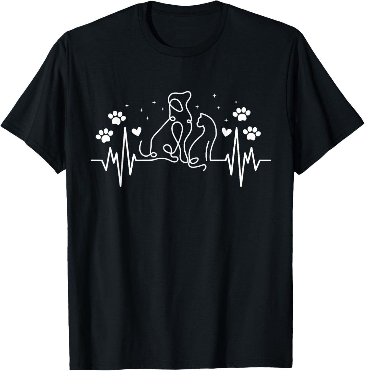 Line Art Veterinary Heartbeat Dog and Cat Lovers Vet Tech T-Shirt - T-Shirt | Black