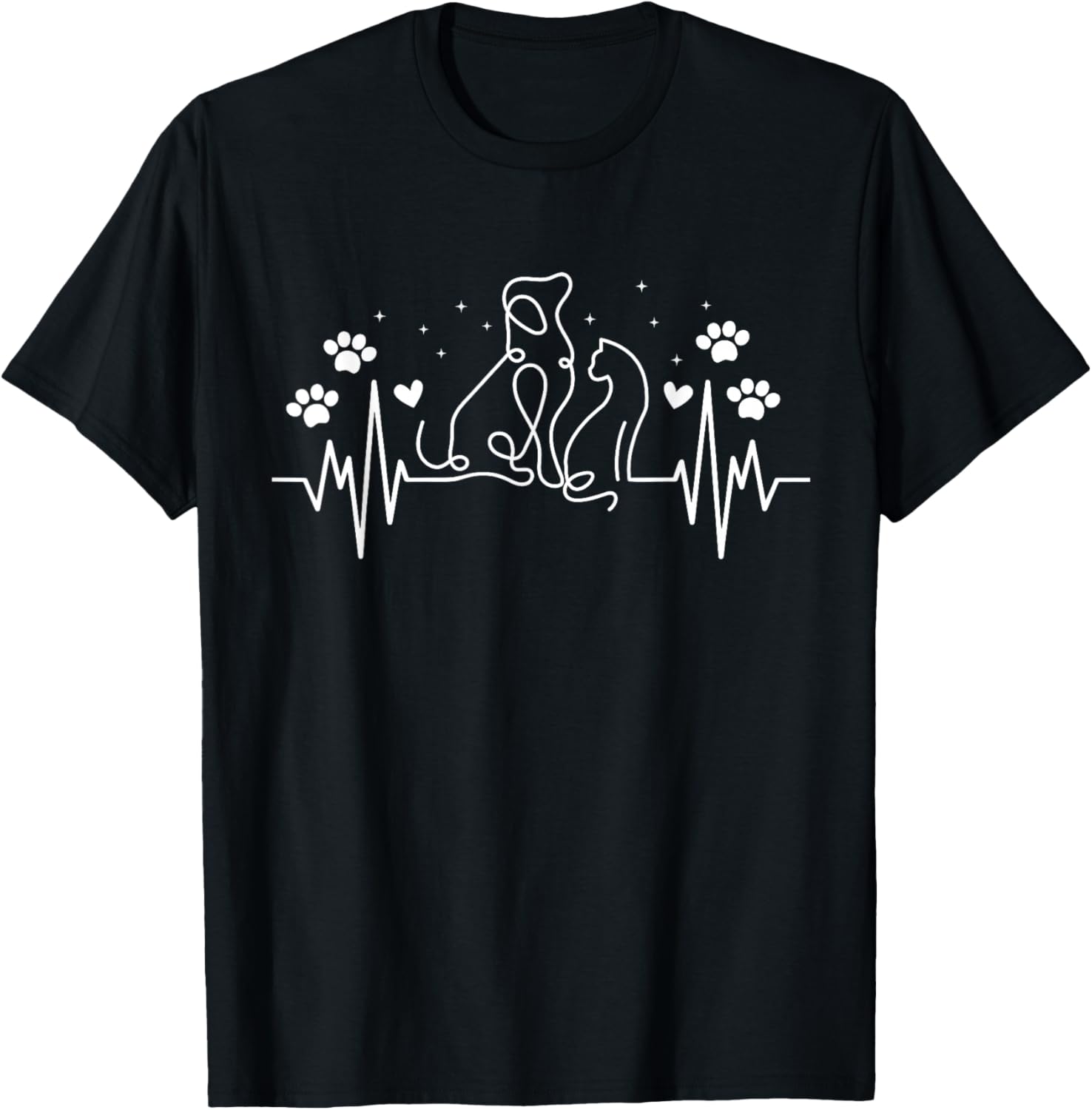 Line Art Veterinary Heartbeat Dog and Cat Lovers Vet Tech T-Shirt - T-Shirt | Black