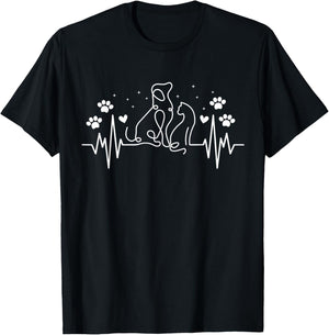 Line Art Veterinary Heartbeat Dog and Cat Lovers Vet Tech T-Shirt - T-Shirt | Black