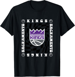 NBA Sacramento Kings Retro Checkerboard Wave T-Shirt - T-Shirt | Black