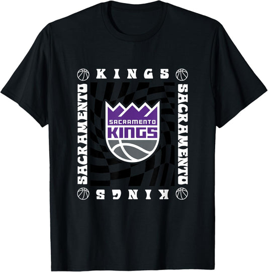 NBA Sacramento Kings Retro Checkerboard Wave T-Shirt - T-Shirt | Black