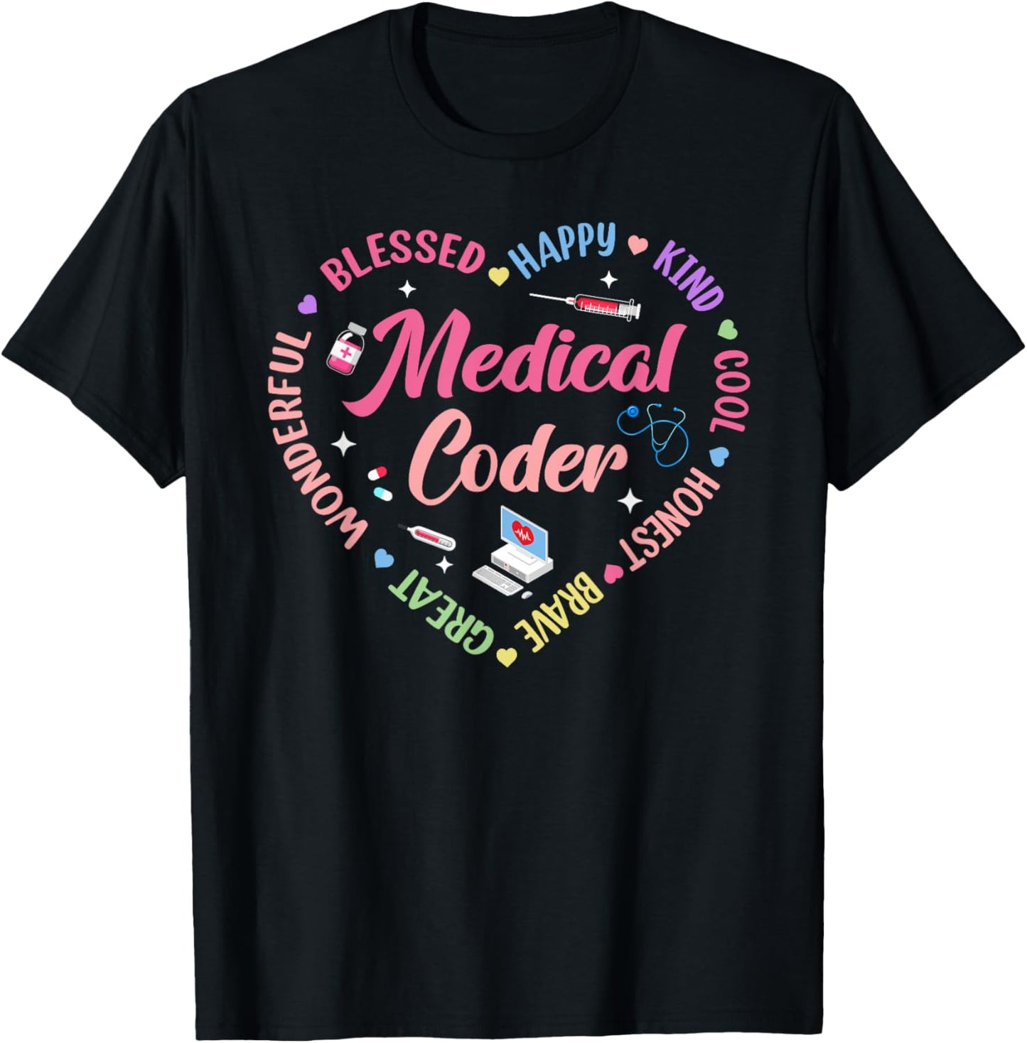 Medical Coder Heart Hospital Nurse Coder And Biller T-Shirt - T-Shirt | Black