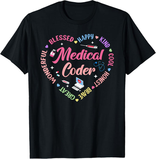 Medical Coder Heart Hospital Nurse Coder And Biller T-Shirt - T-Shirt | Black
