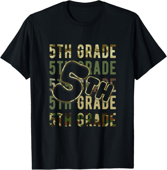 Camo Team 5th Grade Squad Back To School Teacher Kids Boys T-Shirt - T-Shirt | Black