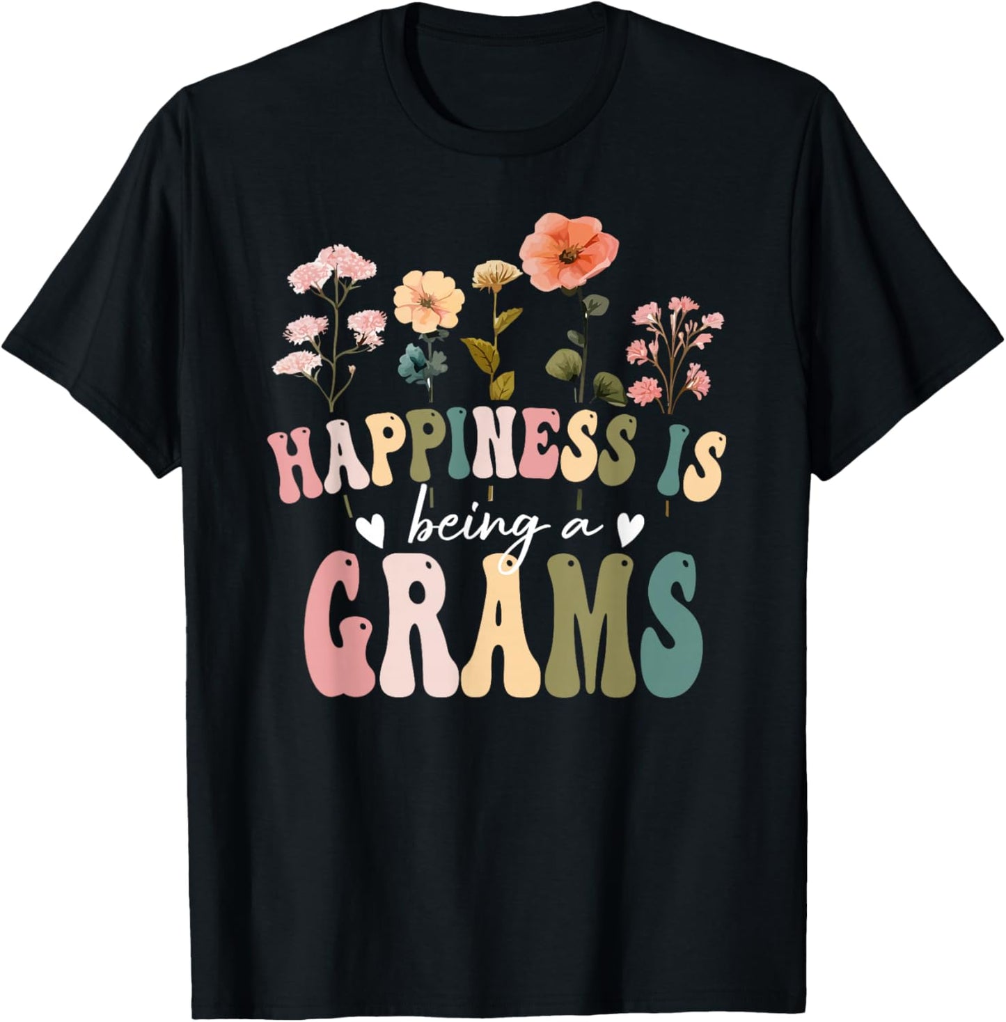 Happiness is Being a Grams Floral Design Grams Mother's Day T-Shirt - T-Shirt | Black