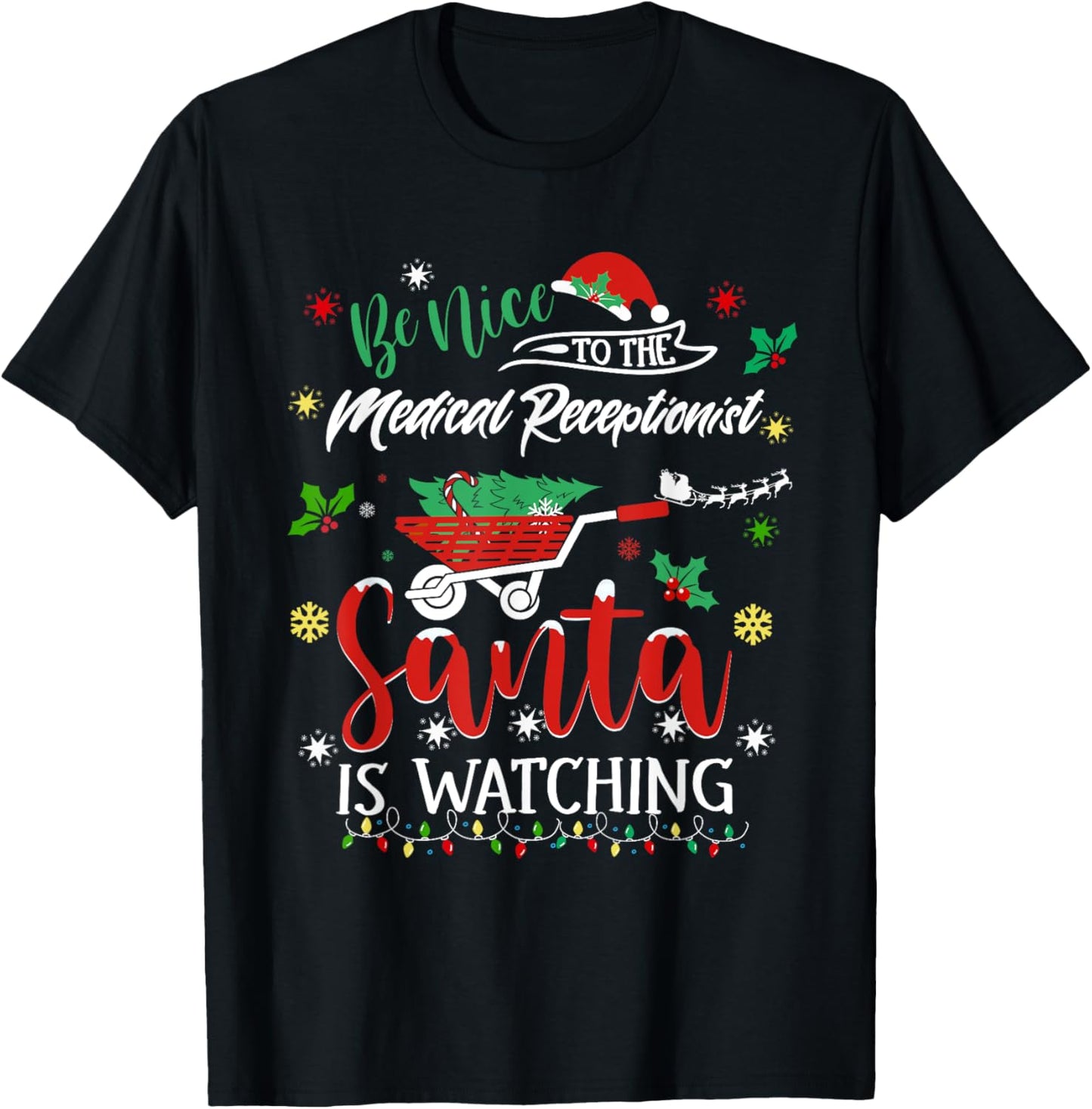 Funny Christmas Medical Receptionist Festive Holiday Pajama T-Shirt - T-Shirt | Black