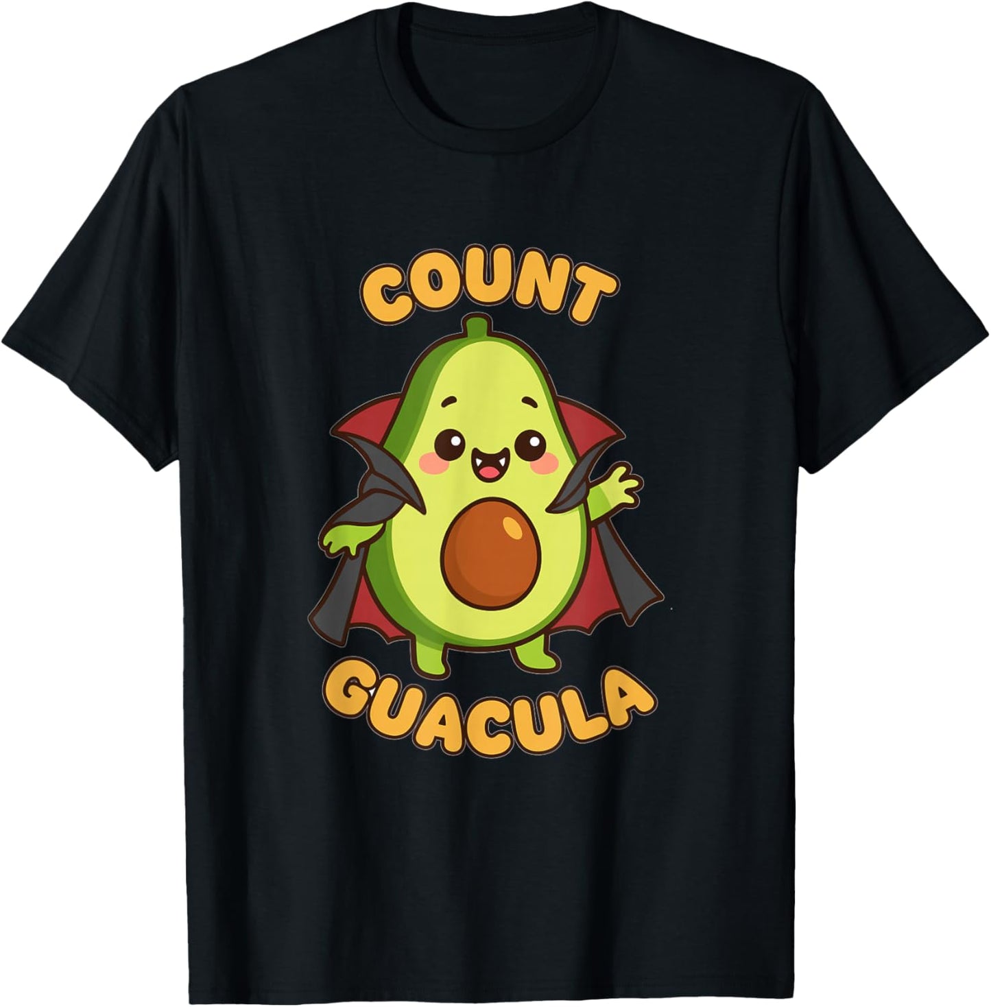 Count Guacula Kawaii Avocado Vampire Guacamole Halloween Pun T-Shirt - T-Shirt | Black
