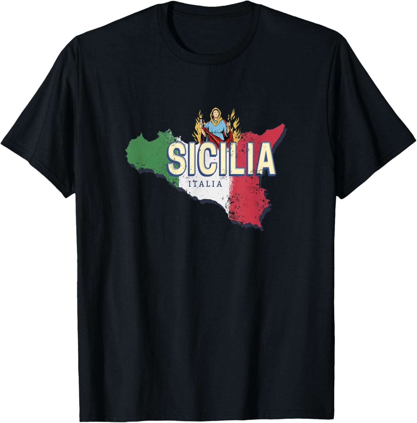 Sicile et Drapeau Italie Carte région rétro Souvenir Vintage T-Shirt - T-Shirt | Black