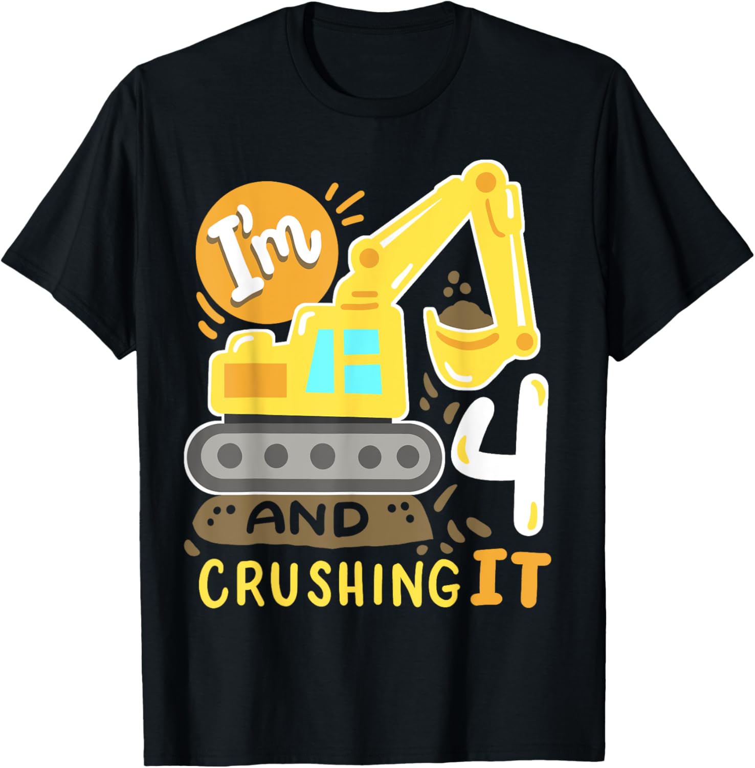 Kids 4th Construction Birthday Party I'm 4 Crushing It Boys T-Shirt - T-Shirt | Black