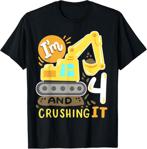 Kids 4th Construction Birthday Party I'm 4 Crushing It Boys T-Shirt - T-Shirt | Black