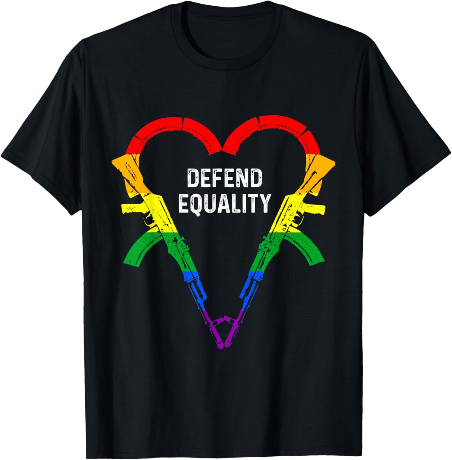 Defend Equality AK-47 Gay Gun Owner Rights LGBTQ Heart AK47 T-Shirt - T-Shirt | Black