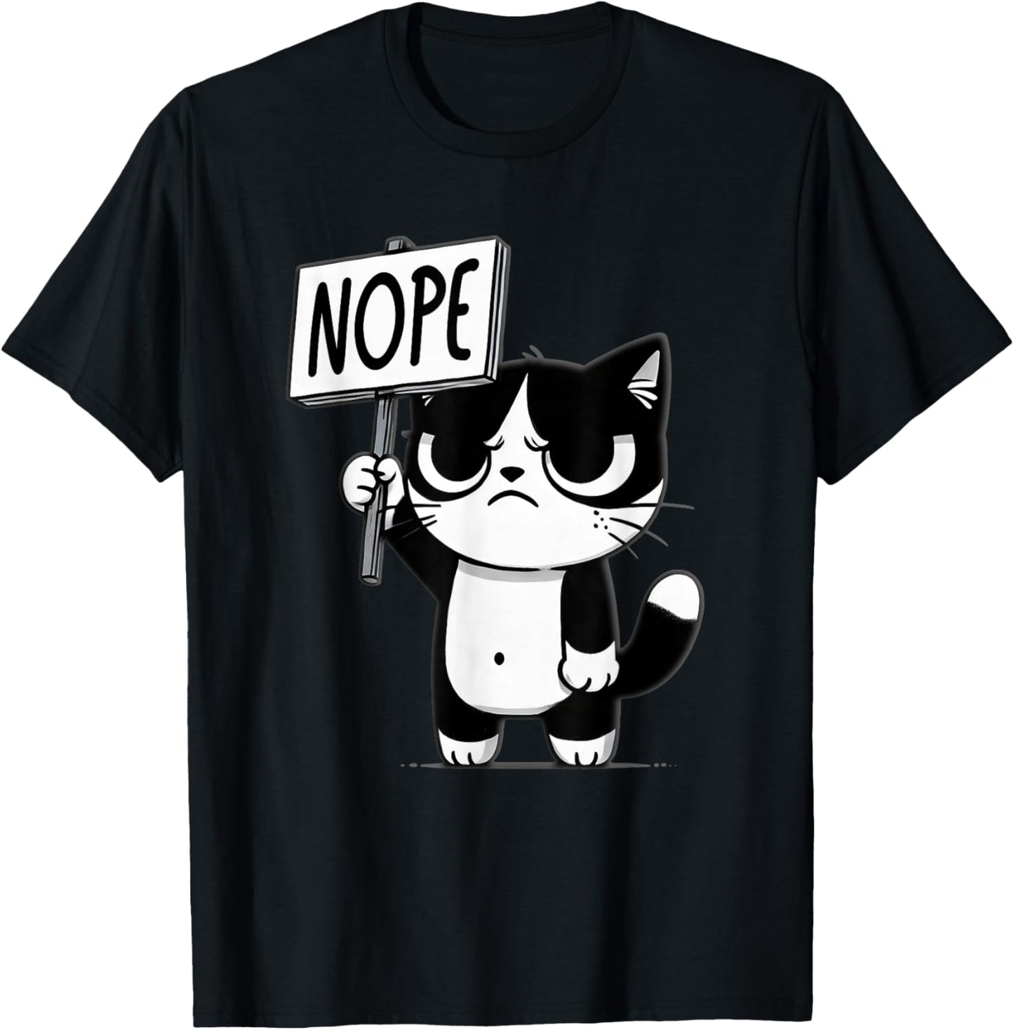 Funny Cat Nope, Grumpy Face Cat, Sarcastic Kids Mom Dad T-Shirt - T-Shirt | Black