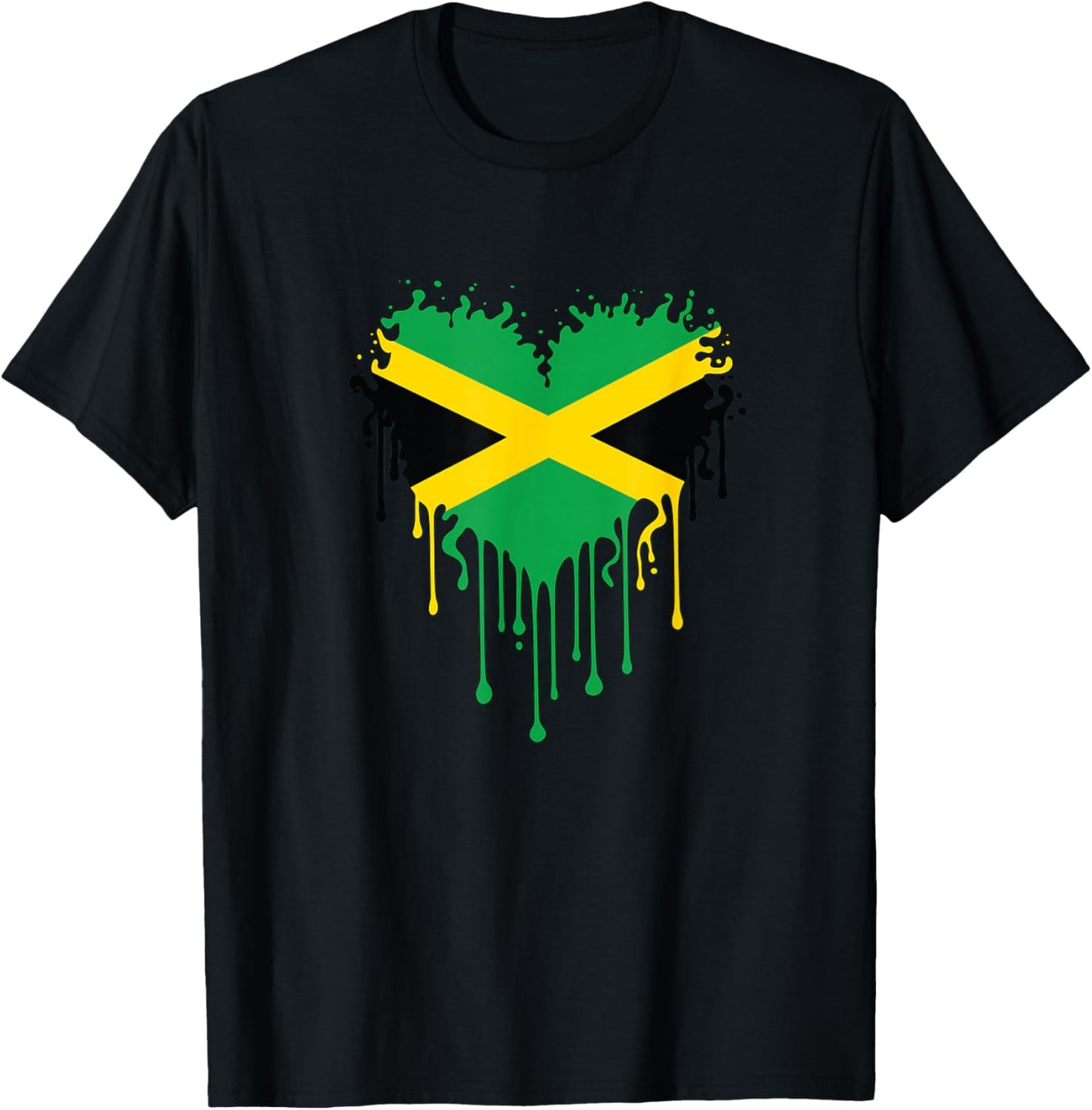 Jamaica Flag Heart Drip Proud Jamaican Roots Kids Men Women T-Shirt - T-Shirt | Black