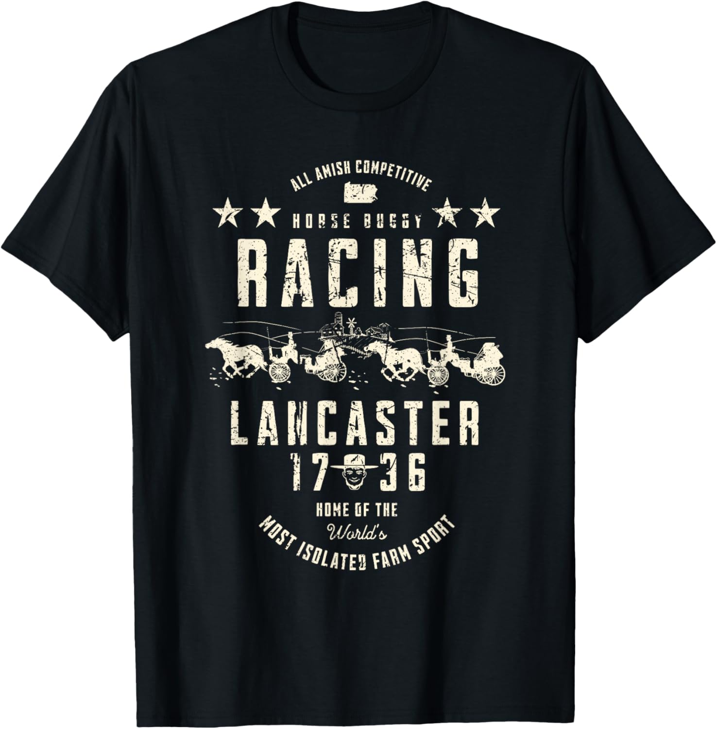 All Amish Competitive Horse Buggy Racing Lancaster 1736 T-Shirt - T-Shirt | Black