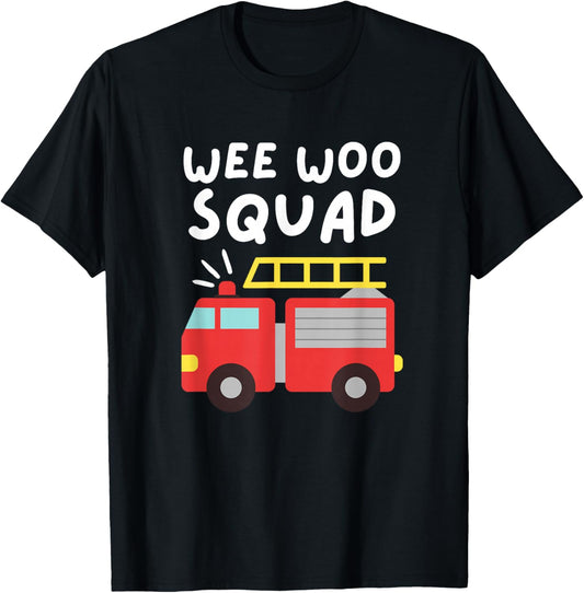 Wee Woo Squad Funny Firefighter T-Shirt - T-Shirt | Black