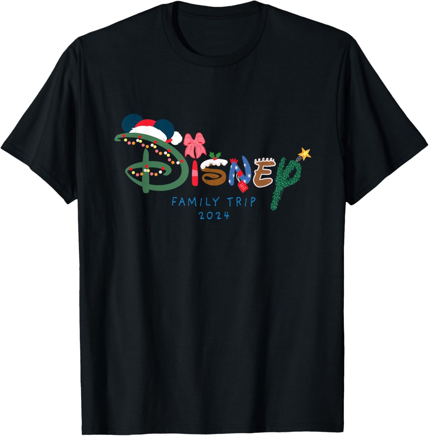 Disney Festive Fill Logo Christmas Holiday Family Trip 2024 T-Shirt - T-Shirt | Black