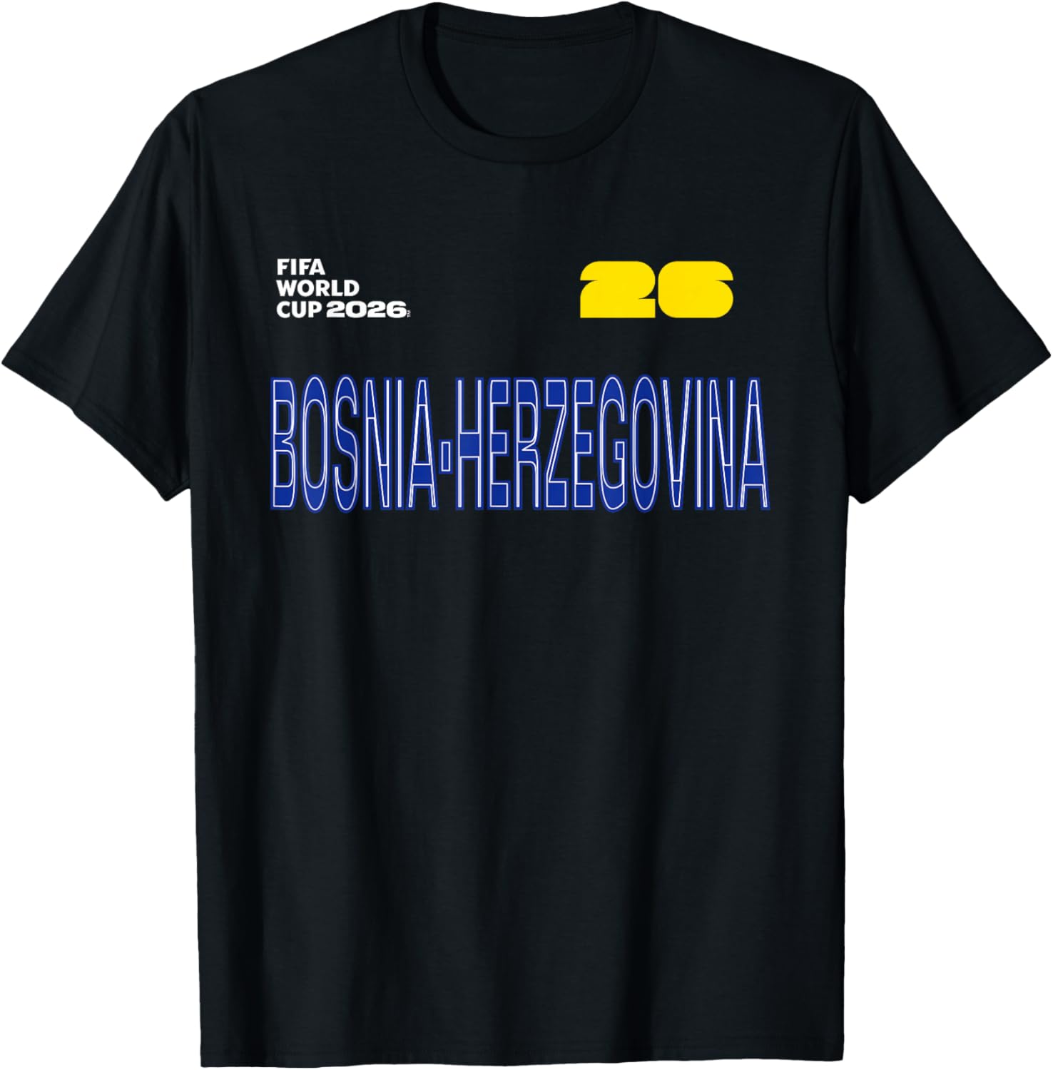 FIFA World Cup 2026 Bosnia Herzegovina Outline Graphic T-Shirt - T-Shirt | Black
