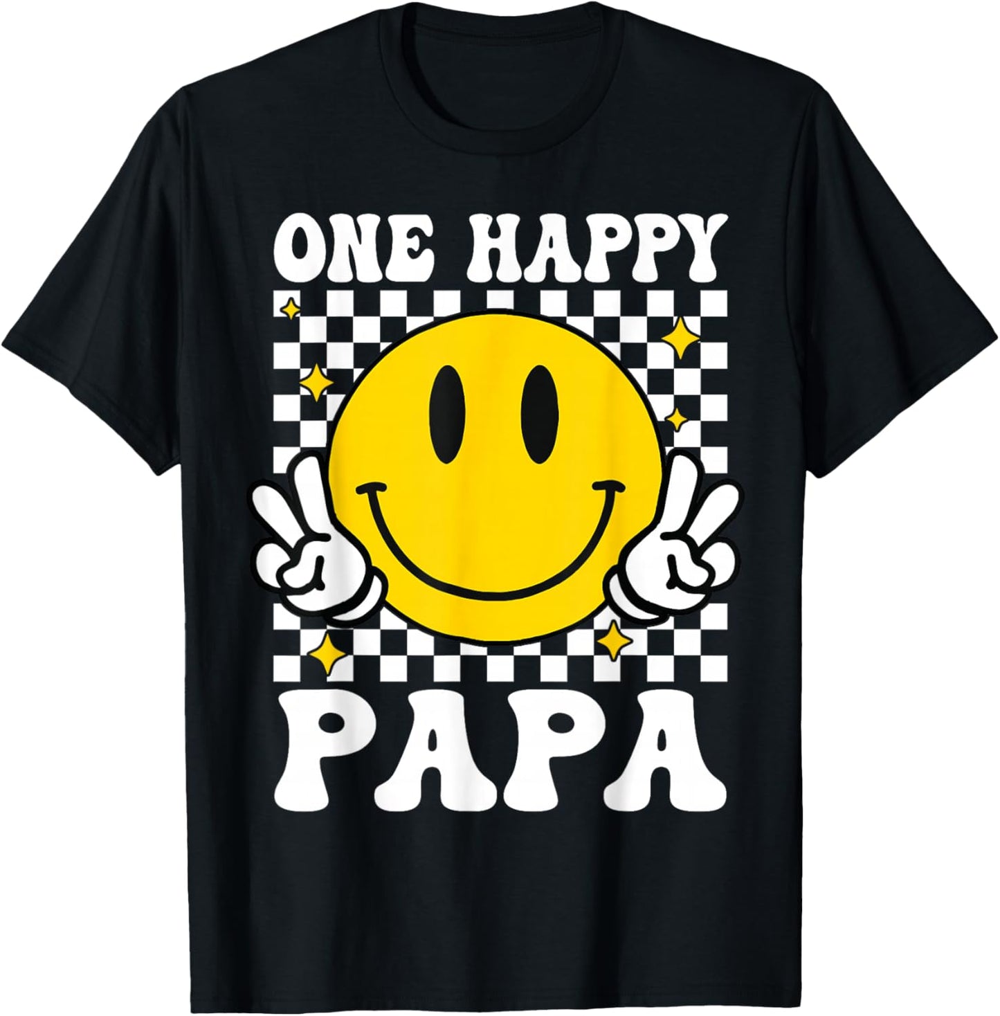 One Happy Dude Papa happy face 1st Birthday Family Matching T-Shirt - T-Shirt | Black