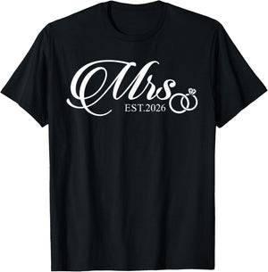 Mrs Est. 2026 Just Married Mr Est. 2026 Wedding Engagement T-Shirt - T-Shirt | Black