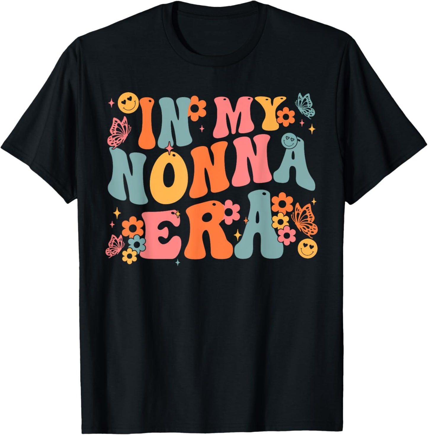 Mother's Day Store Gift Ideas Retro Groovy In My Nonna Era Baby Announcement , Small, Black T-Shirt - T-Shirt | Black