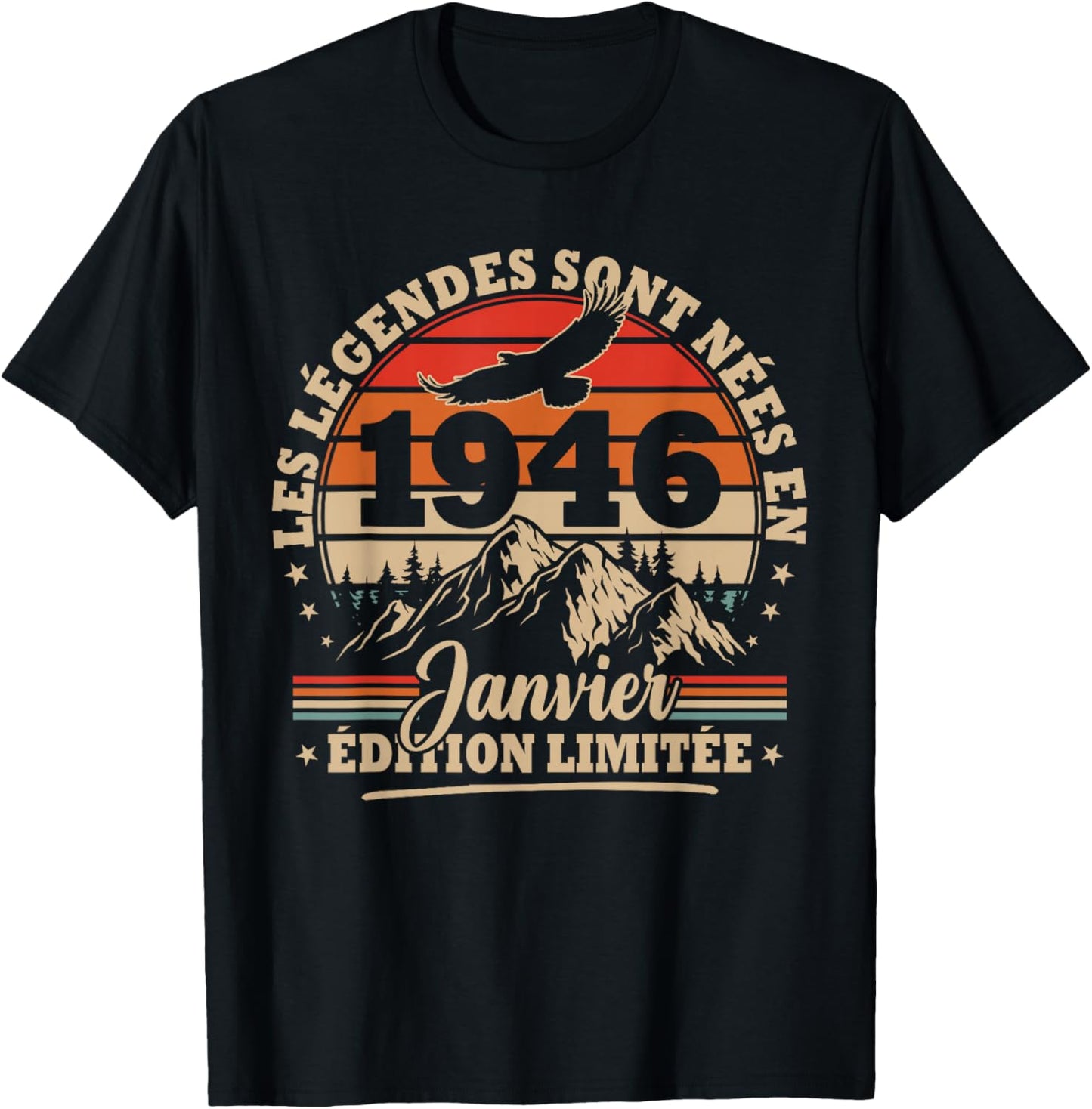 Vintage Birthday 80 Years Gift Born in January 1946 T-Shirt - T-Shirt | Black
