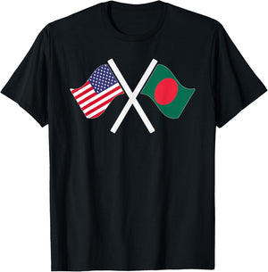 USA and Bangladesh Crossed Flags Dual Roots T-Shirt - T-Shirt | Black