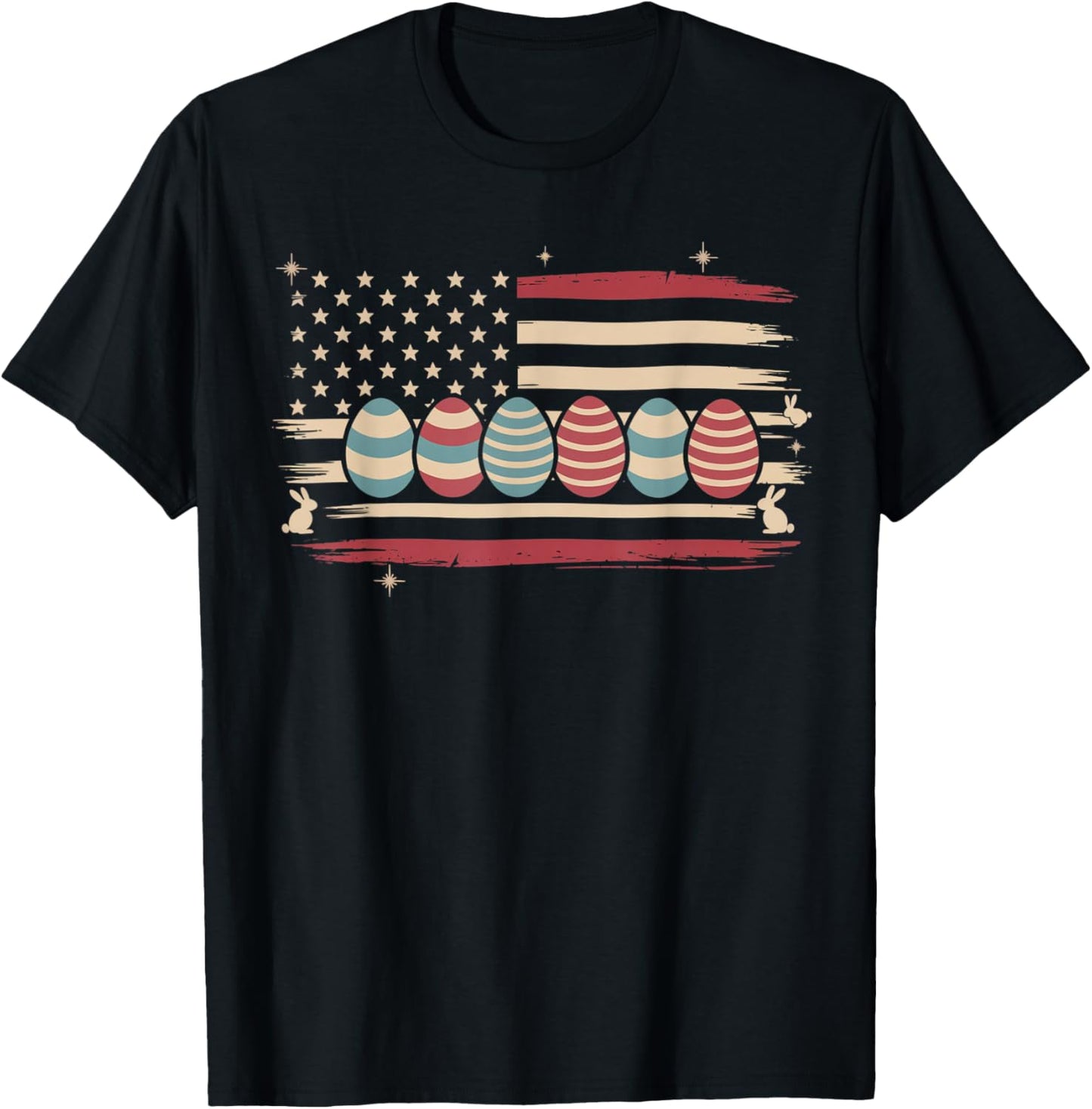 Easter Egg Bunny American Flag Patriotic Shirt Men Women T-Shirt - T-Shirt | Black