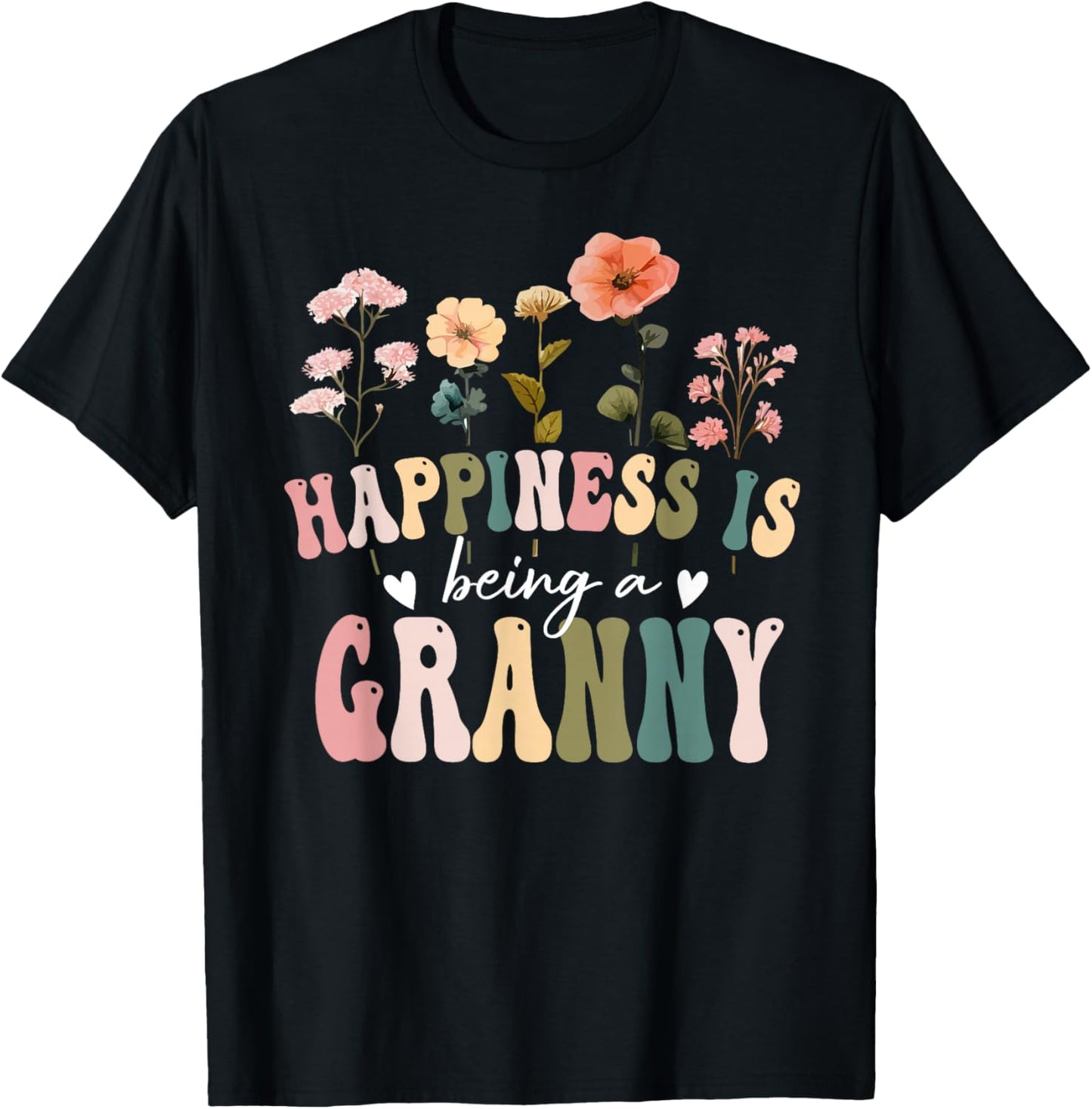 Happiness is Being a Granny Floral Granny Mother's Day T-Shirt - T-Shirt | Black
