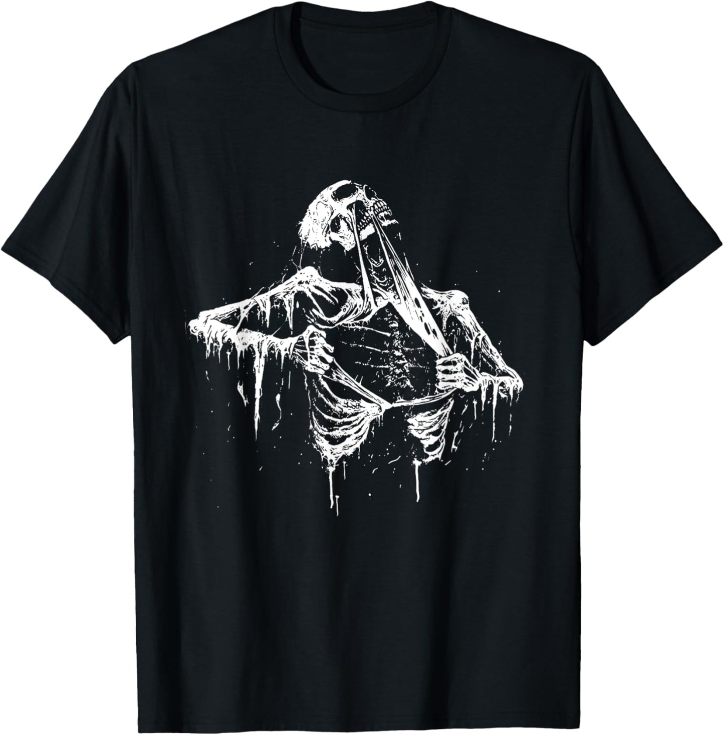Skeleton Ripping Rib Cage Vintage 90s Graphic Halloween T-Shirt - T-Shirt | Black