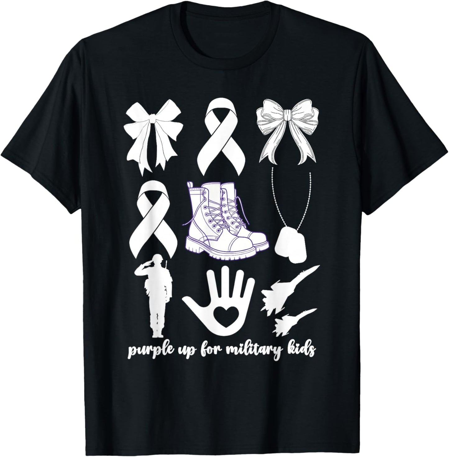 Purple Up For Military Kids Kid Month Of Military Child Bow T-Shirt - T-Shirt | Black