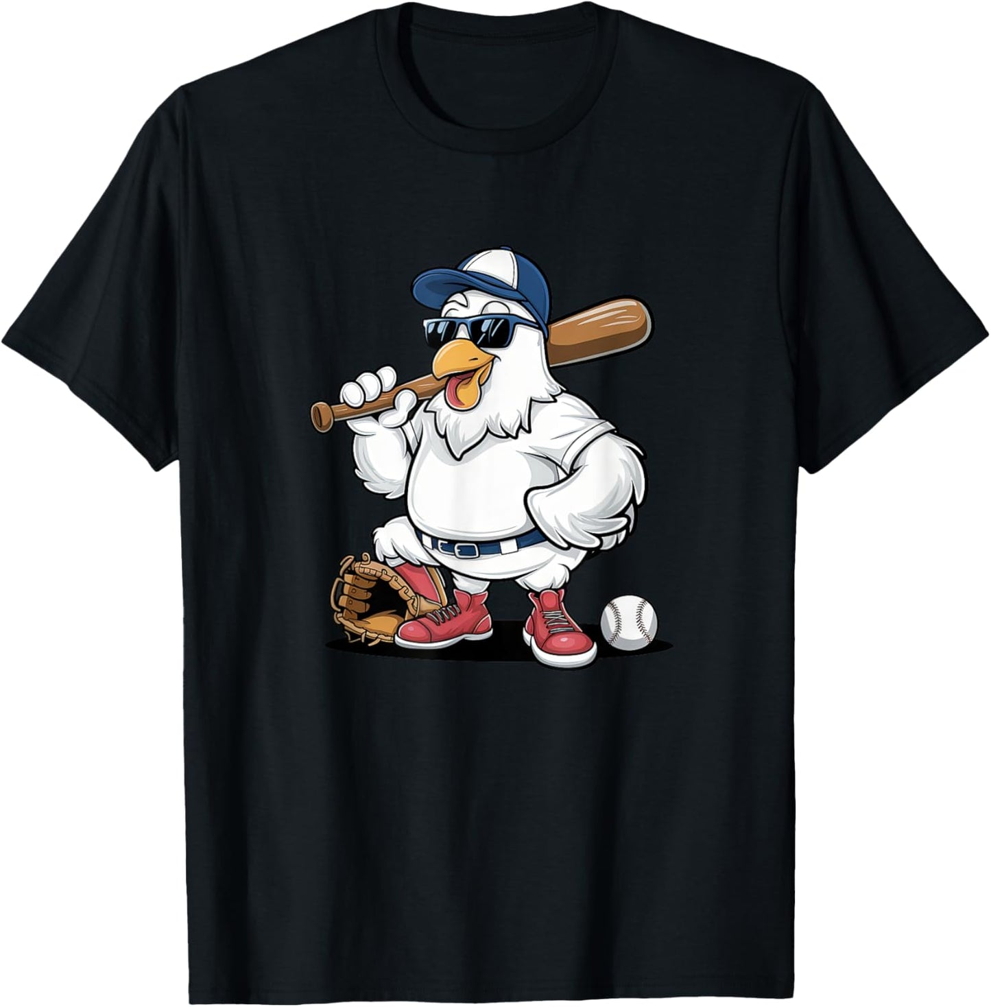 Baseball Playing Chicken Funny Sports Design T-Shirt - T-Shirt | Black