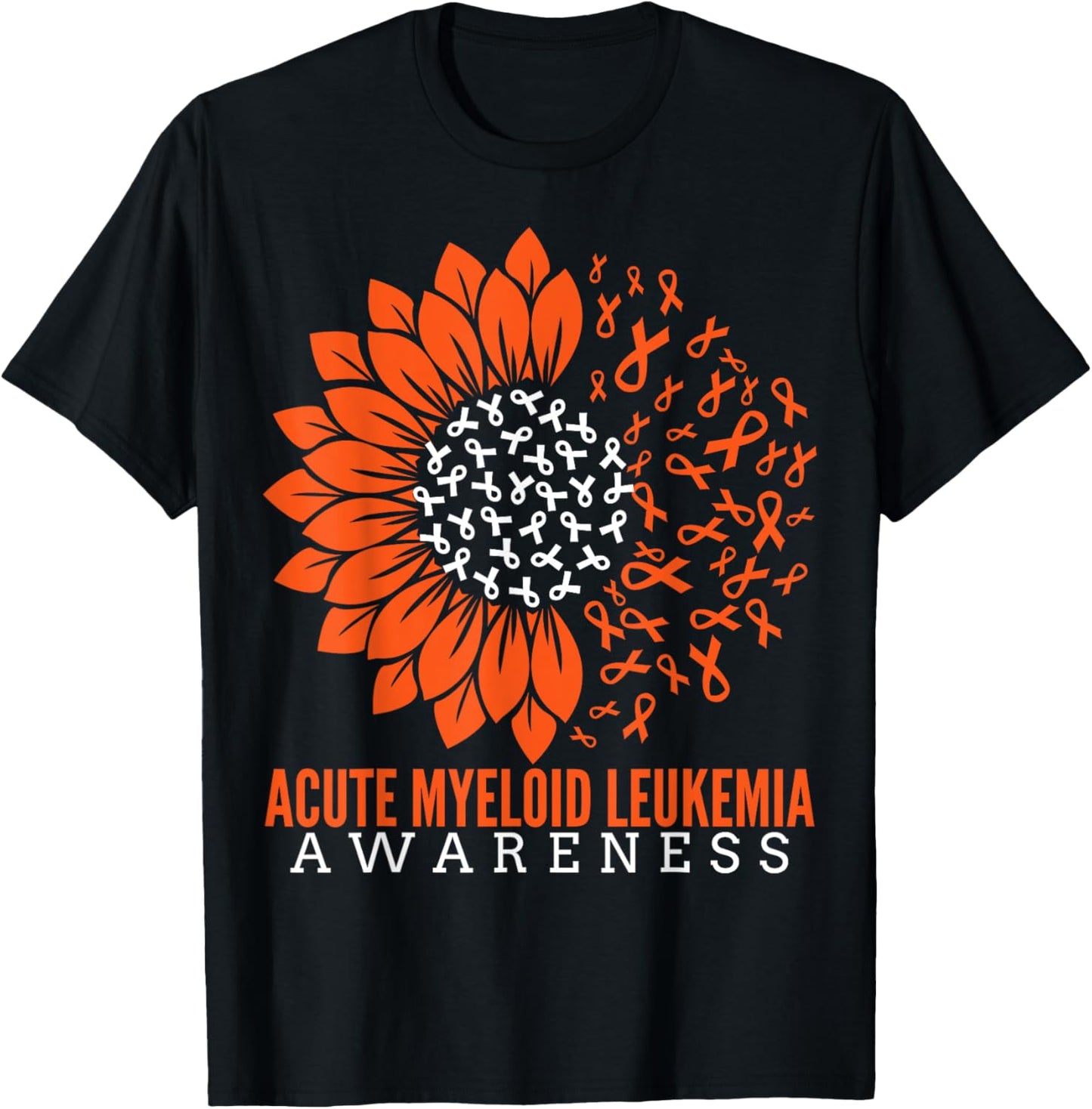 Acute Myeloid Leukemia Awareness Sunflower Ribbon Orange T-Shirt - T-Shirt | Black