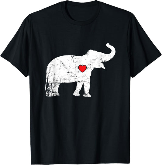 Elephant with red Heart T-Shirt - T-Shirt | Black