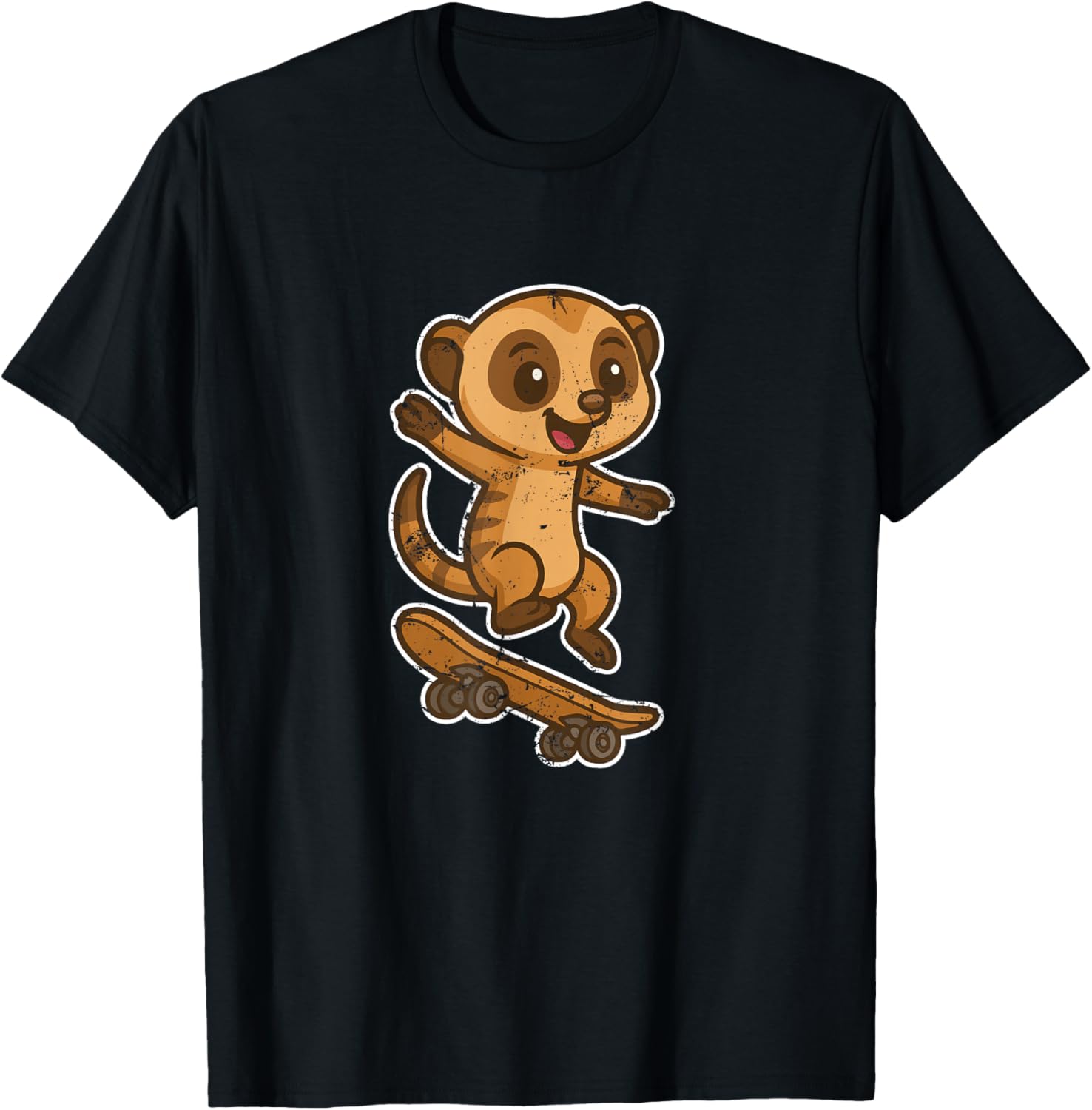 Suricate Skateboard Retro Cartoon T-Shirt - T-Shirt | Black