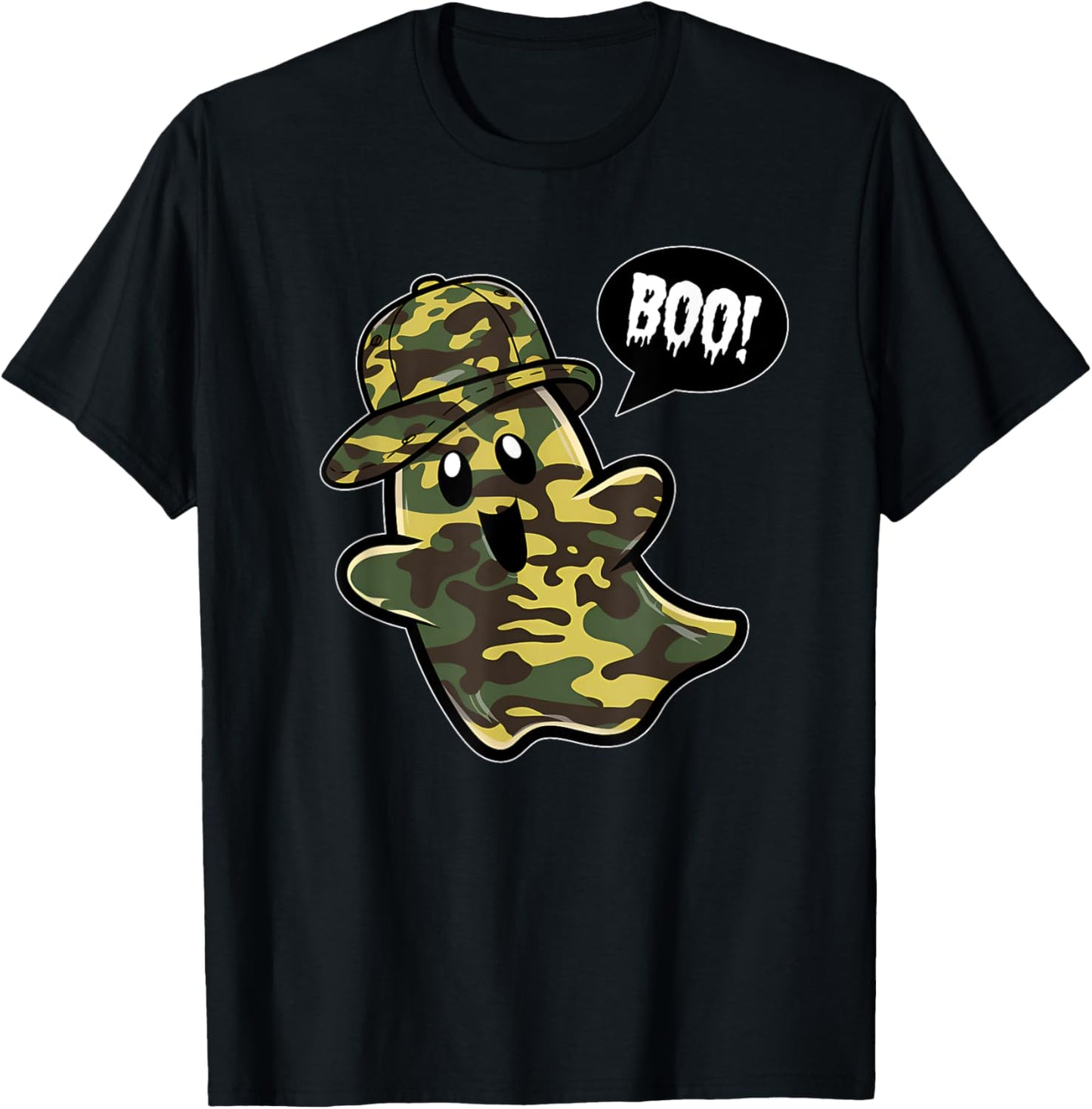 Funny Hello Hunting Season Halloween Camouflage Camo Ghost T-Shirt - T-Shirt | Black