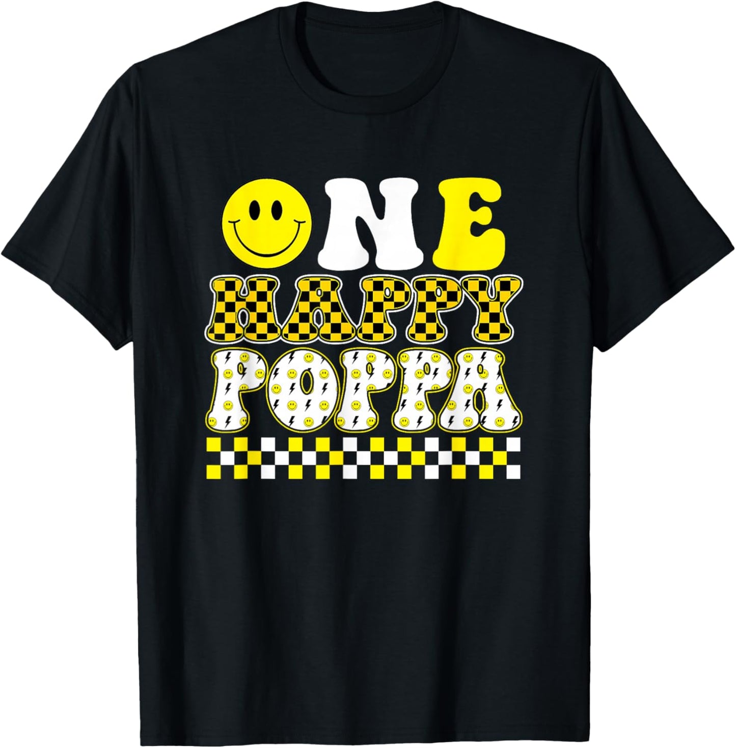 One Happy Dude Poppa 1st Birthday Family Matching T-Shirt - T-Shirt | Black