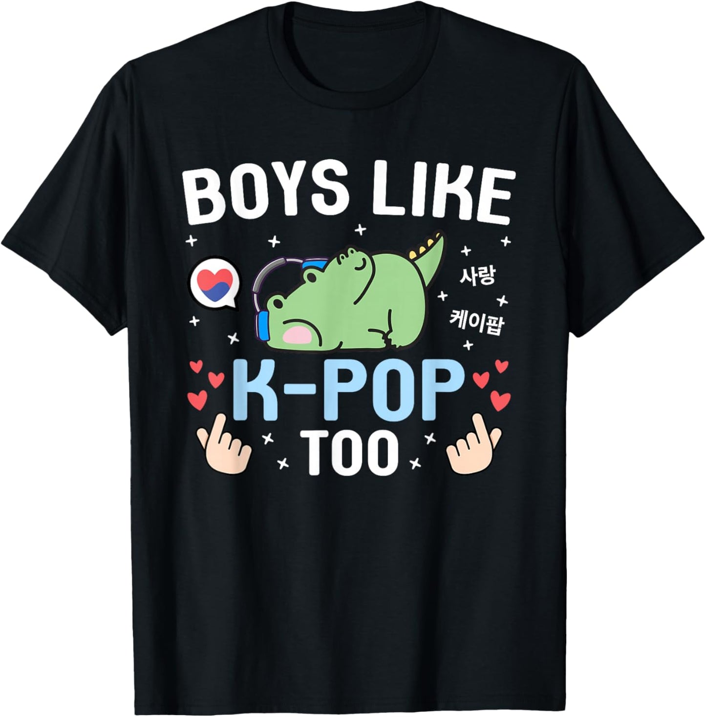 Boys Like K-Pop Too Cute Kawaii Crocodile Korean Music K-Pop T-Shirt - T-Shirt | Black