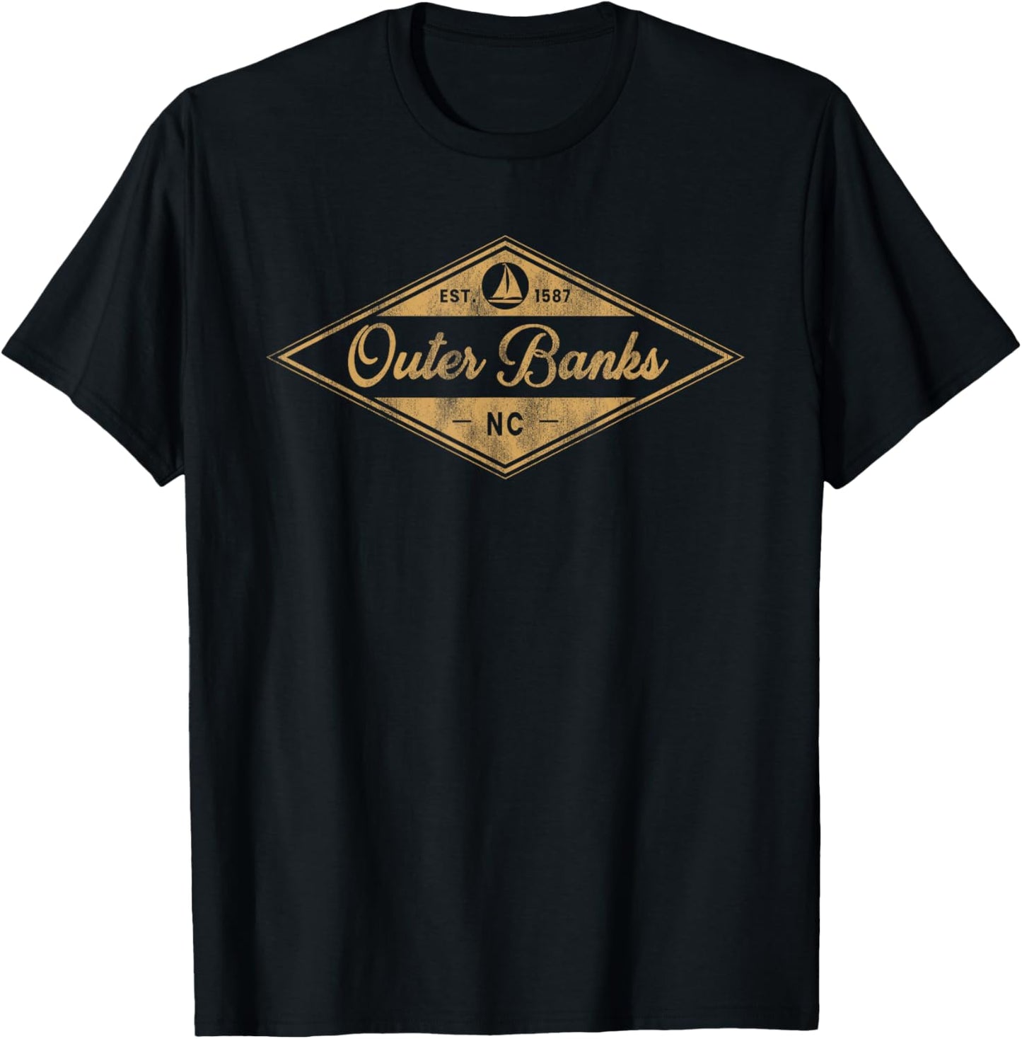 Vintage Outer Banks Est 1587 OBX North Carolina NC Boating T-Shirt - T-Shirt | Black