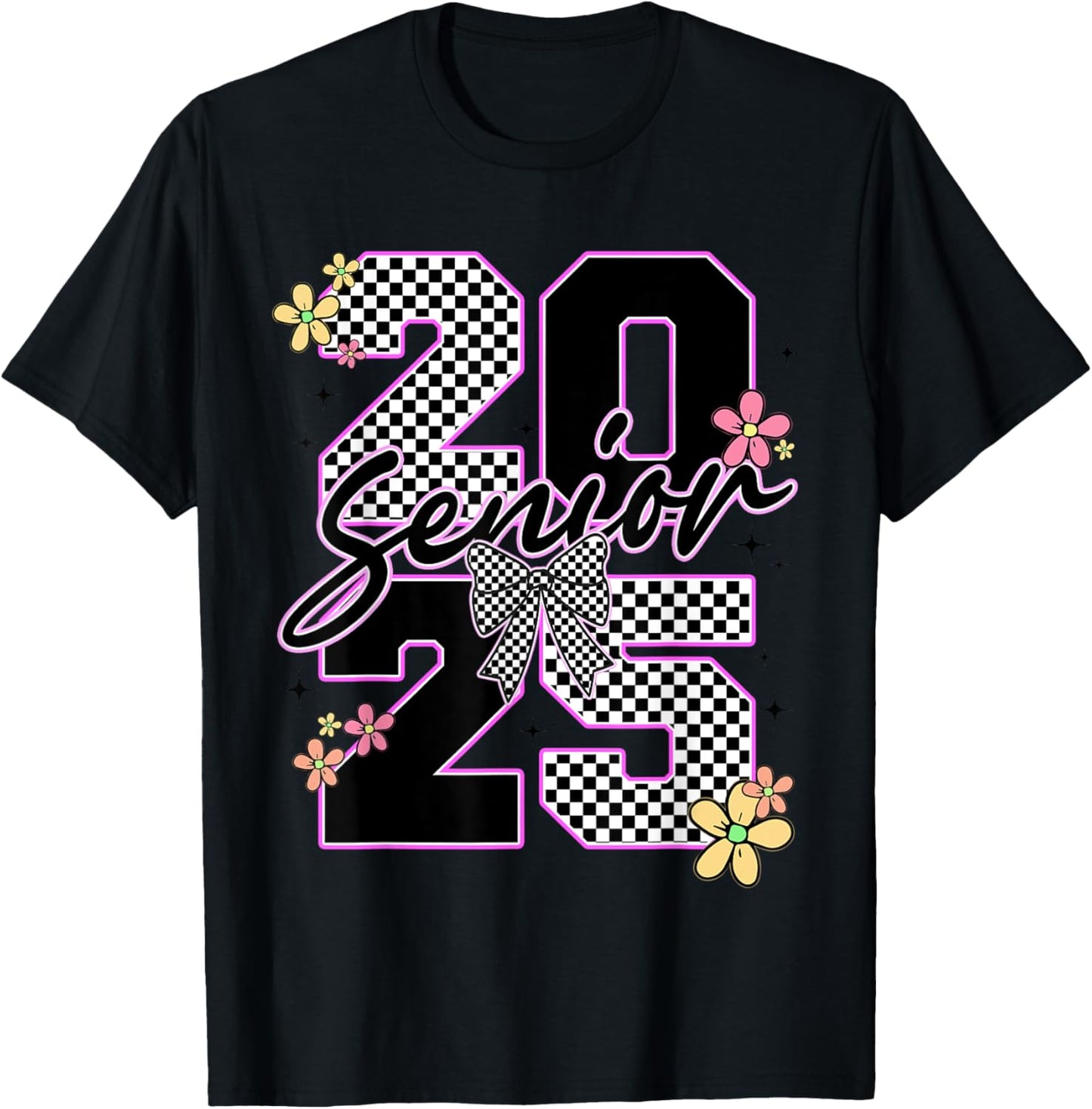 Senior 2025 Graduation Coquette Bow Graduate Women Girl Kid T-Shirt - T-Shirt | Black